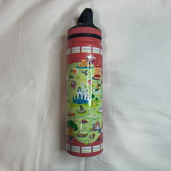 Disney Parks Mickey Park Map Aluminum Metal Travel Tumbler No Spill Sip Lid NWOT - Picture 1 of 9